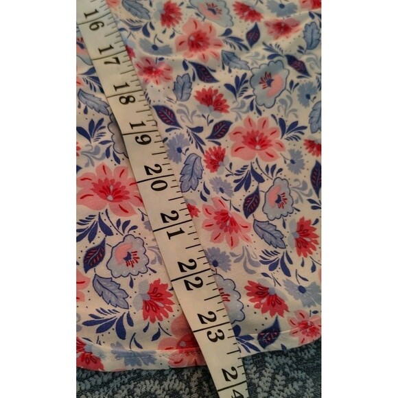Talbots Petite Size MP Botanical Henley Blouse Blue/Pink Floral Rayon - Picture 8 of 9